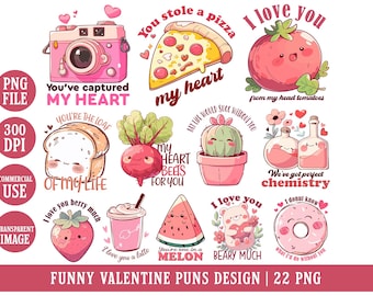 Funny Valentine's Day Love Puns PNG Design Cute Pink Valentine Clipart Kawaii Cartoon I Love You Card Printable Sticker Commercial Use Image