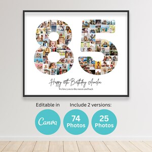 85. Geburtstag Zahl 85 Foto Collage Druckbare Canva Rahmen Vorlage 85. Hochzeitstag Geschenk Bild Collage Poster 16x20 8x10