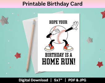 Baseball Geburtstagskarte druckbare alles Gute zum Geburtstag DIY Karte für Sohn Bruder Freund Sofortiger Download lustige Baseball Wortspiel ausdrucken 5 x 7 Karte