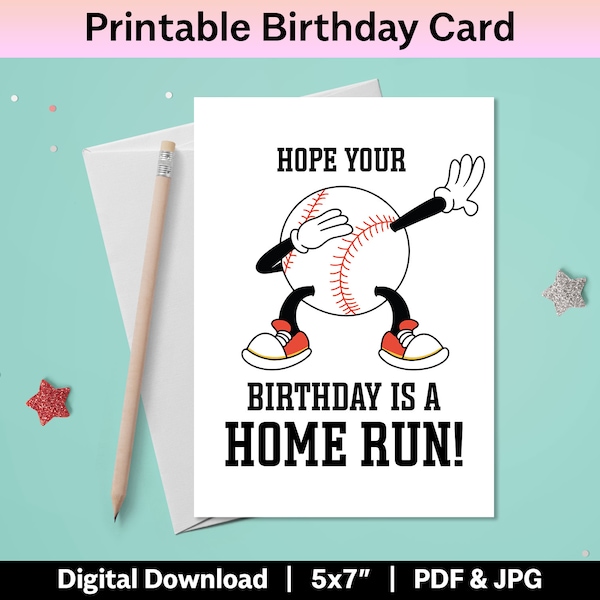 Baseball Geburtstagskarte druckbare alles Gute zum Geburtstag DIY Karte für Sohn Bruder Freund Sofortiger Download lustige Baseball Wortspiel ausdrucken 5 x 7 Karte