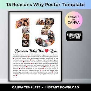 13 powodów, dla których Cię kocham Photo Collage Personalizowany 10. urodziny Numer Prezent dla Syna Córki Pary Rocznica Prezent Wydrukuj Plakat