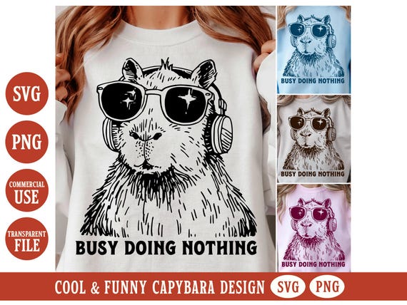 Funny Capybara PNG Vintage Capybara SVG Retro Animal T-shirt Design Sarcastic Quotes Busy Doing Nothing Commercial Use Sublimation Image