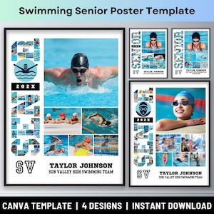 Senior Nachtschwimmen Poster Swim Team Schwimmerin Abschlussfeier Geschenke Sport Fotocollage Abitur Athlet Bildcollage Canva Template