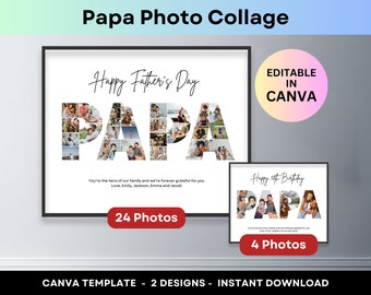 Collage de fotos para papá, regalo del Día del Padre, personalizado, bricolaje, papá, abuelo, regalos de fotos de cumpleaños, collage de palabras personalizado, plantilla de Canva, collage de imágenes