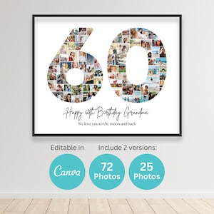 60.Geburtstag Nummer 60 Foto Collage Druckbare Canva Rahmen Vorlage 60. Jahrestag Geschenk Bild Collage 8x10 Poster Mom Dad Oma Geschenke
