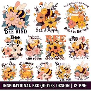 Pszczoły Inspirujące Cytaty PNG Projekt Motywacyjne Pszczoły Mówiące Boho Kwiat Clipart Kwiatowy Pszczoły Miodne Pozytywne Afirmacje Wydrukuj Naklejki