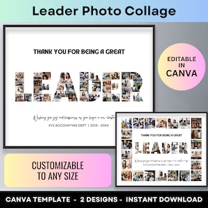 Collage de fotos de líder, regalo personalizado, fiesta de jubilación del jefe, cumpleaños del gerente, líder de equipo jubilado, regalos de despedida, póster DIY, plantilla de Canva