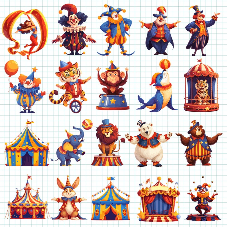 Cute Circus Clipart Vintage Circus Animal PNG Bundle Set Watercolor ...