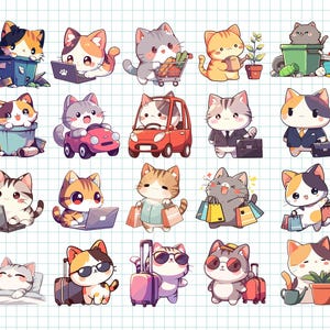 Cute Cat Clipart Daily Life PNG Kawaii Kitty Everyday Chores Cartoon ...