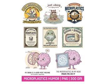 Microplastics & Existential Dread PNG | Dark Humor Sticker Pack | Climate Anxiety Meme Stickers | Gen Z Nihilism | Funny Eco Humor Clipart