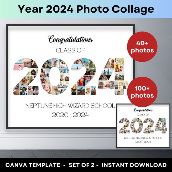 2024 Number Photo Collage Class of 2024 Graduation Poster Printable Canva Frame Template Grad Photo Senior Gift Picture Collage 8x10 16x20