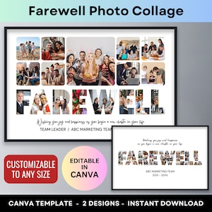 Farewell Photo Collage Personalized Gift for Coworker Colleague Boss Retirement Party Friend Going Away Gifts Goodbye Poster Canva Template