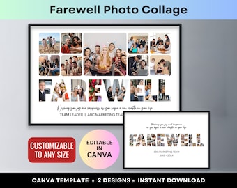 Farewell Photo Collage Personalized Gift for Coworker Colleague Boss Retirement Party Friend Going Away Gifts Goodbye Poster Canva Template