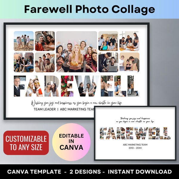 Farewell Photo Collage Personalized Gift for Coworker Colleague Boss Retirement Party Friend Going Away Gifts Goodbye Poster Canva Template