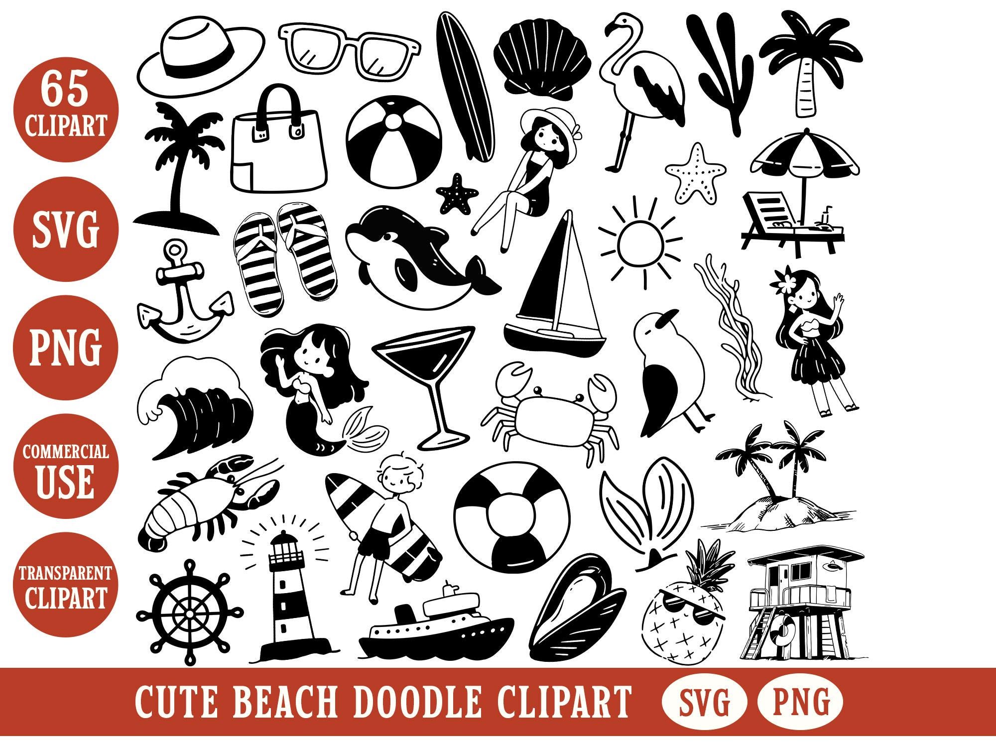 Beach Doodle SVG Bundle Hot Summer PNG Clipart Coastal Bachelorette ...