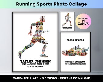 Laufende Fotocollage Sport Marathon Läufer Senior Nacht Abschlussfeier Geschenk Leichtathletik Bild Collage Printable Poster Canva Template