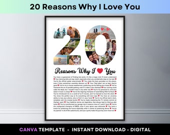 20 Reasons Why I Love You Photo Collage Canva Template Reasons Why We Love You Printable 20th Birthday Poster Print Wedding Anniversary Gift