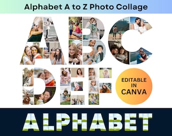 Alphabet Photo Collage Canva Frame Template A to Z All Letters Custom Name Word Collage DIY Photo Gift for Birthday Anniversary Graduation