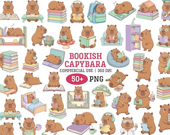 Bokälskare Capybara Png Kawaii Boklig Capy Läsning Clipart Tillbaka till skolan Digitalt Klistermärke