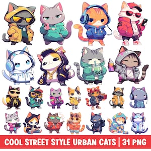 Cool Cat PNG Gangster Rap Hip Hop Clipart Street Style Fashion Cartoon Illustration Urban City Cats Graffiti Art Hustle Sublimation Image