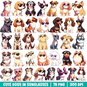 Dog Breed Clipart Cute Dog PNG Bundle Cool Summer Dog in Sunglasses Funny Dog Lover Cartoon Dog Mom Dog Dad Kawaii Puppy Digital Sticker