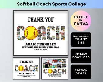 Softball Coach Photo Collage Thank You Coach Gift Senior Night Printable Sports Poster Farewell Teacher Appreciation Ball Canva Template