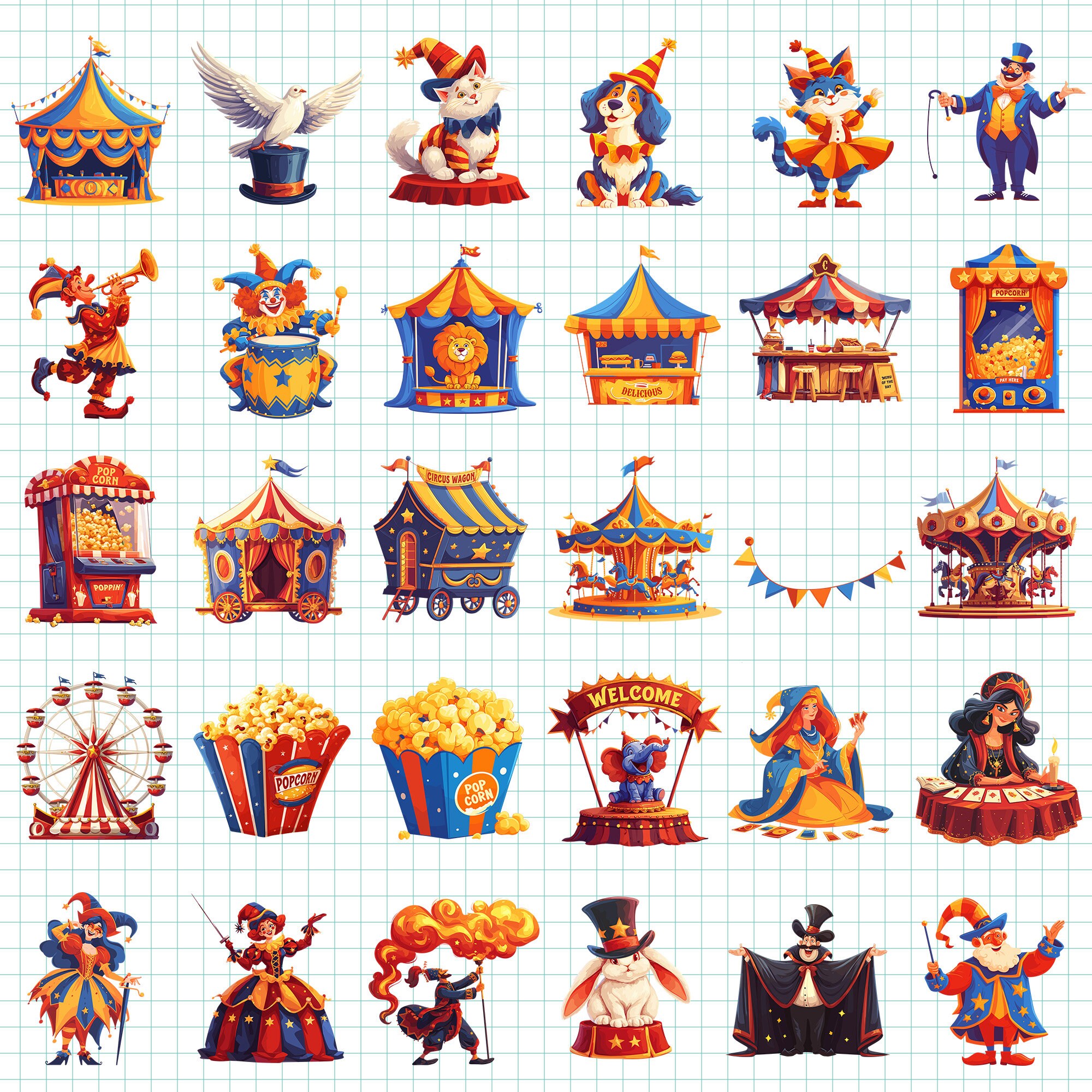 Cute Circus Clipart Vintage Circus Animal PNG Bundle Set Watercolor ...