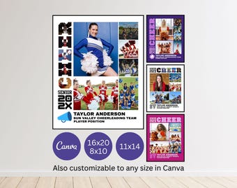 Cheer Senior Night Poster Personalized Cheerleader Gift for Girls Custom Cheer Team Photo Collage Cheerleading Board Canva Template