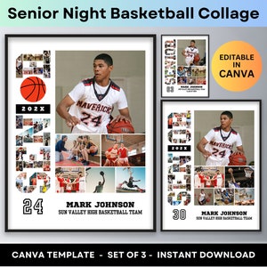 Senior Night Gift Basketball Player Sports Photo Collage Student Athlete Graduation Picture Collage Printable Poster Editable Canva Template