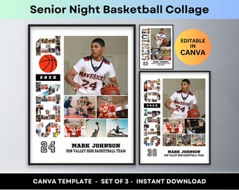 Senior Night Gift Basketball Player Sports Photo Collage Student Athlete Graduation Picture Collage Printable Poster Editable Canva Template