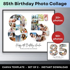 85e verjaardag nummer 85 fotocollage afdrukbare canvas lijstsjabloon 85e huwelijksverjaardag cadeau fotocollage poster 16 x 20 8 x 10