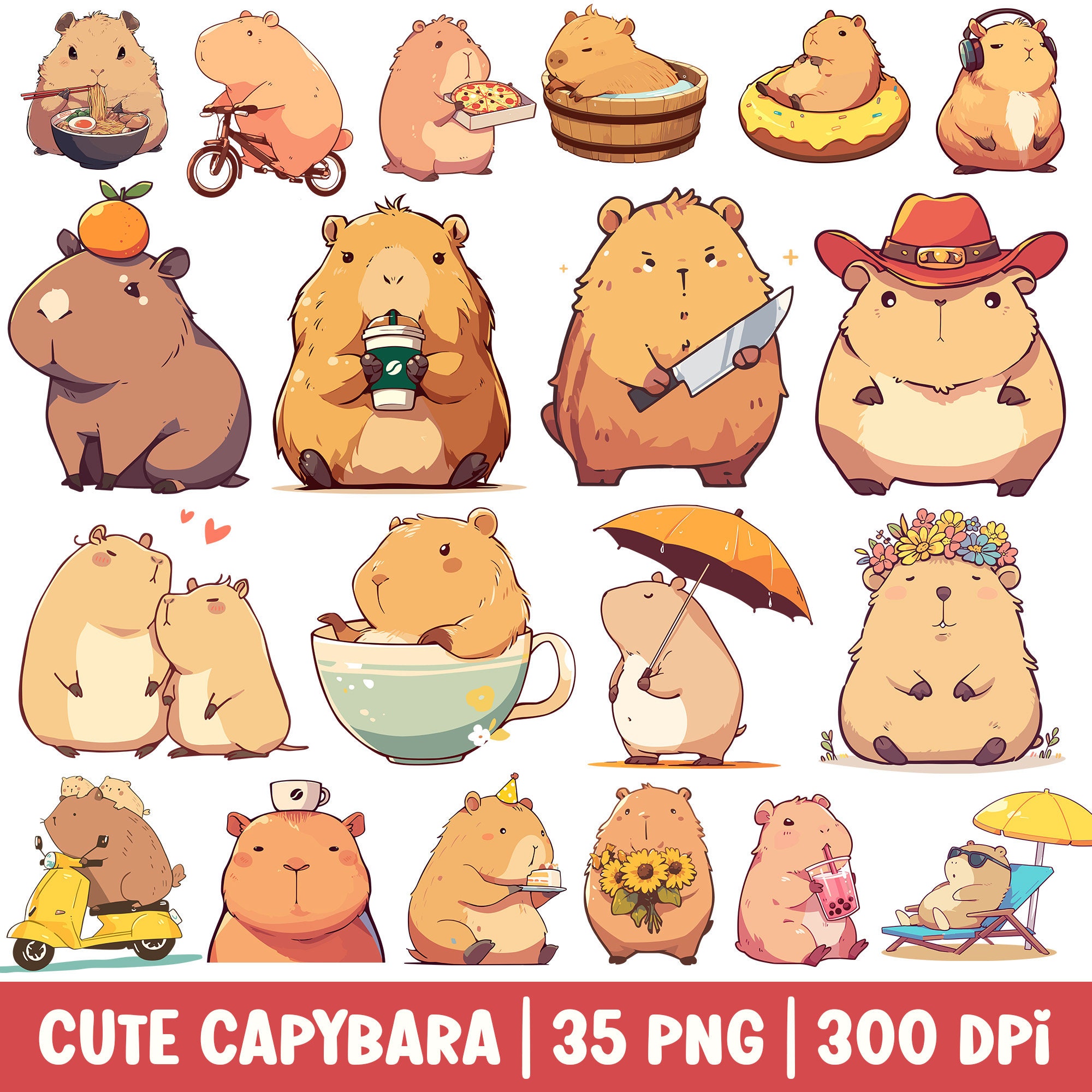 Cute Capybara PNG Funny Capybara Clipart Bundle Set Kawaii Animal Cute Capybara PNG Funny Capybara Clipart Bundle Set Kawaii Animal