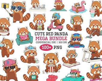 Röd Panda Dagliga Aktiviteter PNG Clipart Kawaii Vardagsliv Illustration Digital Planner Sticker Bundle