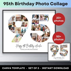 95. Geburtstag Zahl 95 Foto Collage Druckbare Canva Rahmen Vorlage 95. Hochzeitstag Geschenk Bild Collage Poster 16x20 8x10