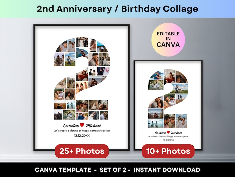 2nd Anniversary Number 2 Photo Collage 2nd Birthday Gift Personalized ...