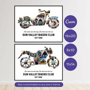 Motorcycle Photo Collage Personalized Biker Gift For Him Classic Motorbike Wall Art Custom Printable Bike Rider Poster Canva Template