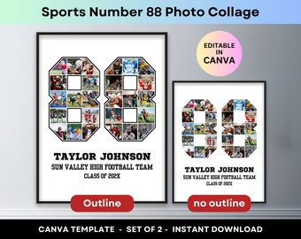 Sports Photo Collage Player Number 88 Graduation Gift Senior Night 2024 Athlete Poster Football Basketball Baseball Soccer Canva Template
