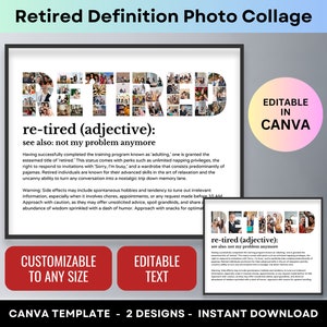 Collage de fotos de jubilación: divertido regalo de despedida personalizado para compañeros de trabajo, amigos, colegas, empleados, jefes, plantilla de Canva.