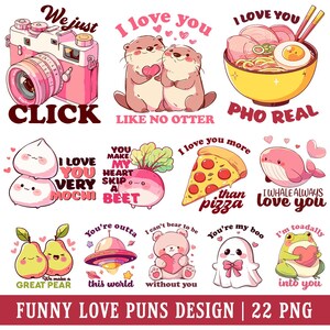 Leuke Valentijnsdag PNG Funny Love woordspeling Quotes Pink Valentine Clipart Kawaii Cartoon I Love You Card Design Afdrukbare Sticker Image Pack