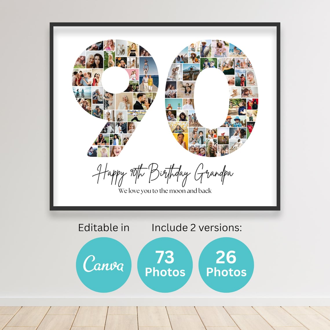 Number 90 Collage 90th Birthday Number Photo Collage Printable Canva ...