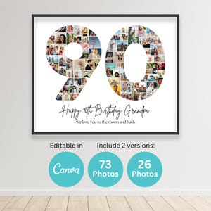 Number 90 Collage 90th Birthday Number Photo Collage Printable Canva Collage Template Picture Collage Poster Birthday Gift Grandma Grandpa