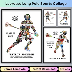 Lacrosse Long Stick Verteidigung Fotocollage Sportspieler Senior Nacht Abschlussgeschenk Männer Frauen Athlet Bild Collage Poster Canva Template