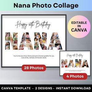 Nana Foto Collage Oma Geburtstagsgeschenk von Grandkids Personalisierte DIY Großmutter Bild Collage Benutzerdefinierte Wort Foto Geschenke Canva Vorlage