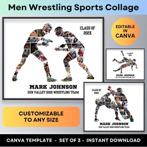 Wrestling Photo Collage Canva Template Wrestler Personalized Graduation Gift Senior Athlete Poster Custom Coach Picture Collage Sports Gifts