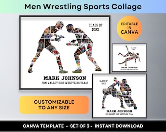 Wrestling Photo Collage Canva Template Wrestler Personalisiertes Abschlussgeschenk Senior Athlete Poster Custom Coach Bildcollage Sport Geschenke