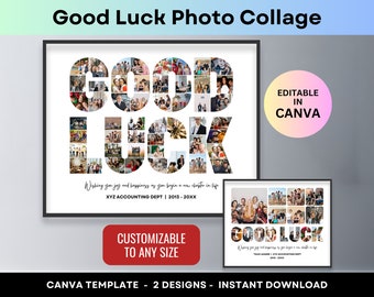 Good Luck Photo Collage Personalized Farewell Gift for Coworker Friend Colleague Employee Boss Retirement Party Décor Poster Canva Template