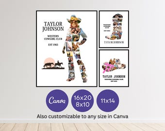 Cowgirl fotokollage västerländsk födelsedagsdekoration rodeo nashville fest affisch canvasmall