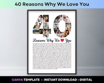 40 Reasons Why We Love You Photo Collage Canva Template Reasons Why I Love You Printable 40th Birthday Poster Gift for Mom Dad Husband Wife