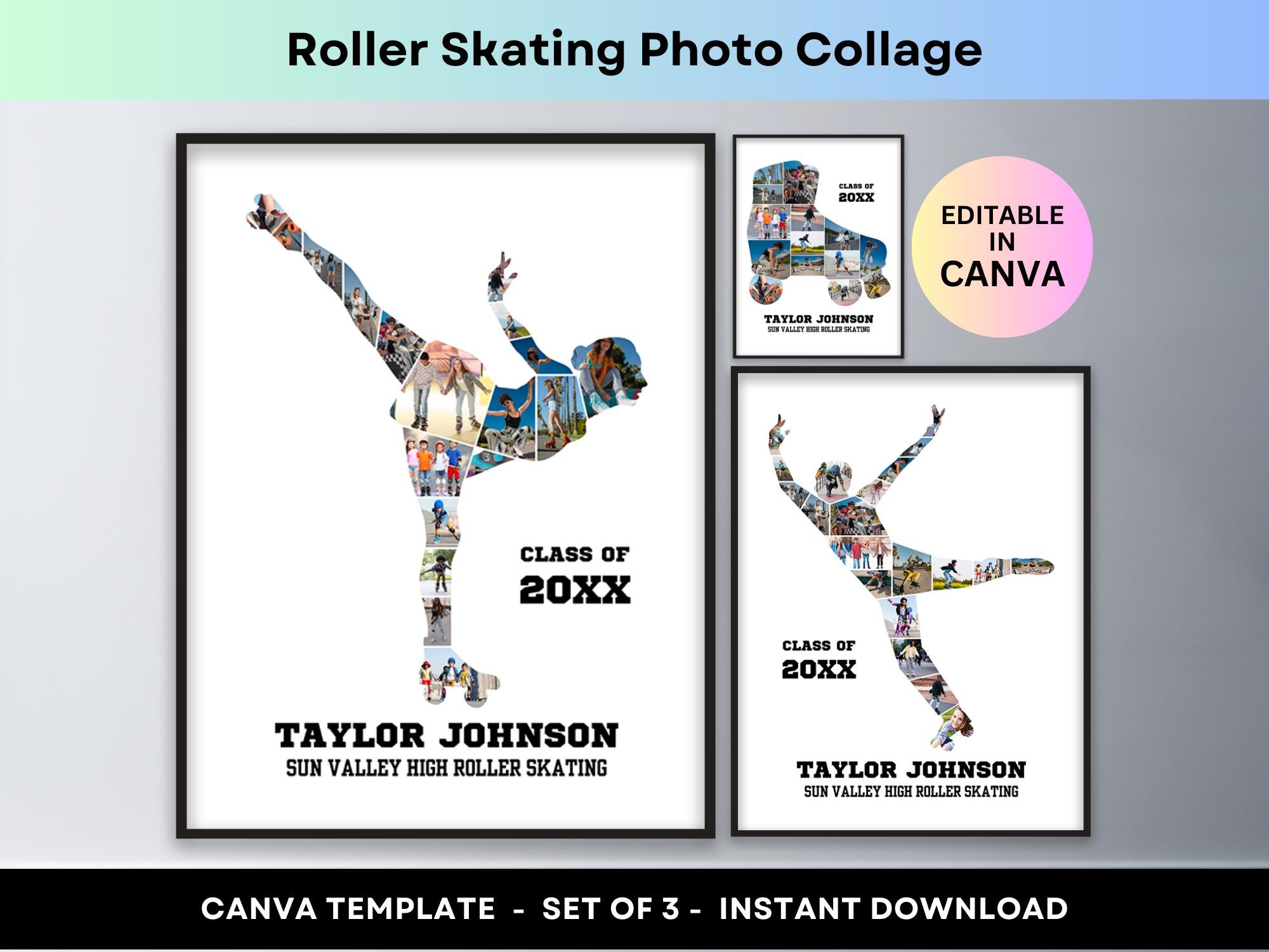 Roller Skating Photo Collage Roller Derby Photo Gift Female Male Skater Rollerskating Sports Girl Boy Senior Night Gift Graduation Poster