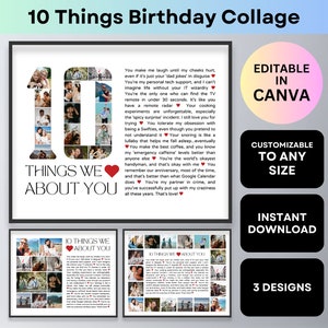 10. Geburtstag Foto Collage 10 Dinge, die wir an Ihnen lieben Jubiläum Benutzerdefinierte Foto Geschenk Mann Frau Sohn Tochter DIY Poster Canva Vorlage